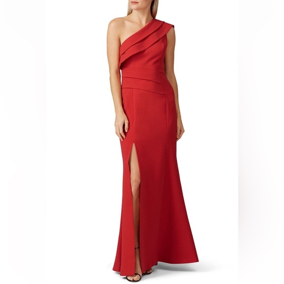 C/Meo Collective Fragment One Shoulder Fit & Flare Sleeveless Gown Red Sz S - Picture 1 of 9